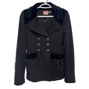 Juicy Couture Black Velour Military Double Breasted Jacket Gold Buttons‎ PSmall